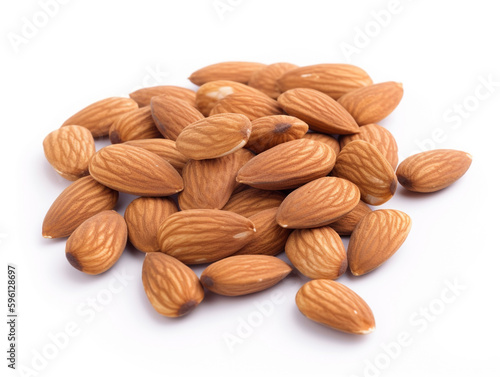 A pile of almonds on a white background