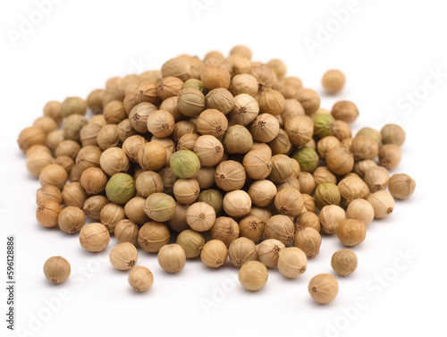 A pile of brown seeds with a green leaf on top.