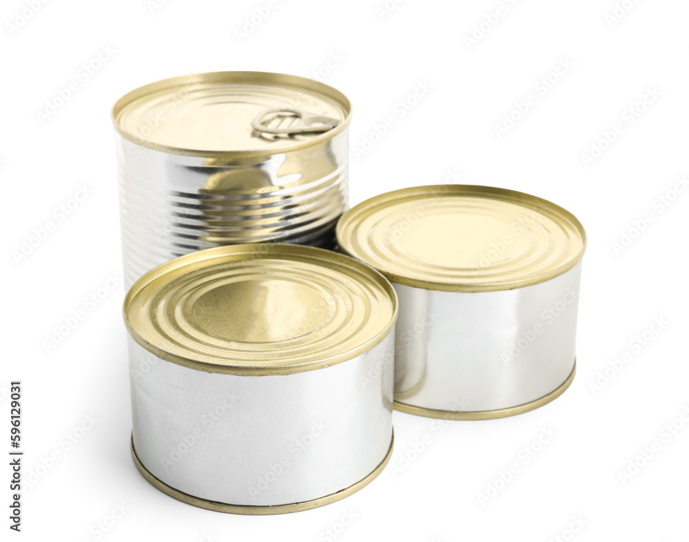 Tin cans with fish isolated on white background Tin cans with fish isolated on white background
