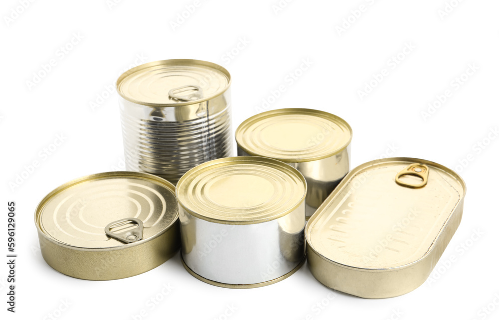 Tin cans with fish isolated on white background Tin cans with fish isolated on white background