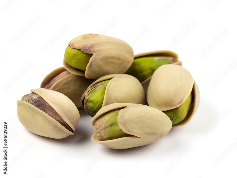 A pile of pistachios on a white background A pile of pistachios on a white background