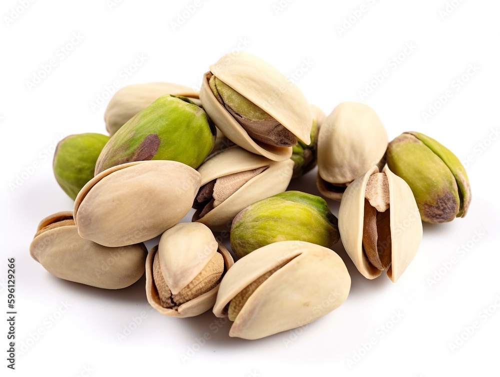 A pile of pistachios on a white background A pile of pistachios on a white background