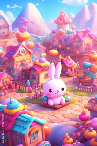 Creative Cartoon Fantasy and adorable and cute character Artistic and Playful Designs in a Colorful Village - Generative AI
