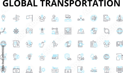 Global transportation linear icons set. Logistics, Shipping, Freight, Cargo, Export, Import, Transport vector symbols and line concept signs. Trade,Transit,Movement illustration