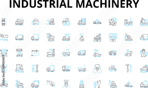 Industrial machinery linear icons set. ) Robotics ) Automation ) Assembly ) Conveyors ) Welding ) Machining ) Fabrication ) Hydraulics ) Pneumatics ) Drilling ) Cutting ) Grinding ) Pressing ) Casting
