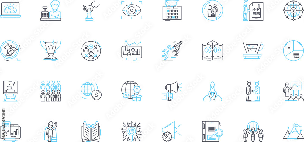 Trade regulation linear icons set. Competition, Antitrust, Monopoly, Cartel, Price-fixing, Mergers, Acquisitions line vector and concept signs. Market power,Predatory pricing,Fair competition outline