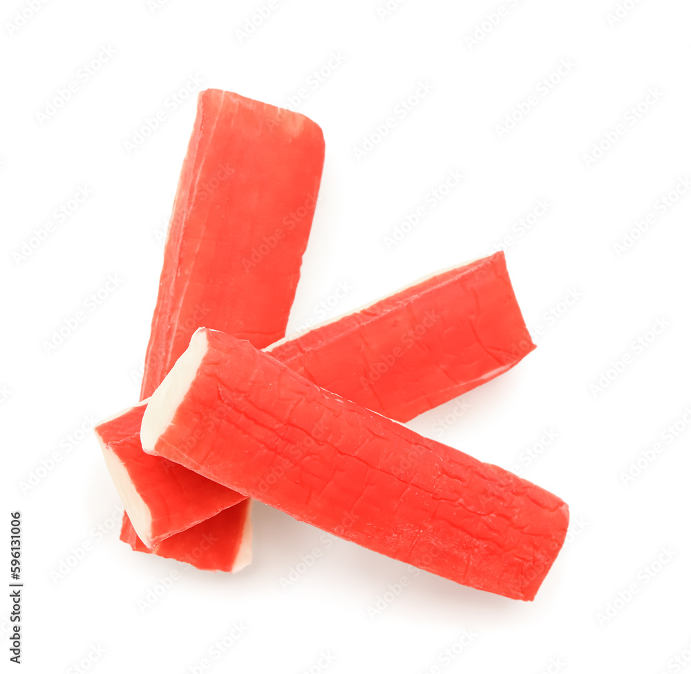 Tasty crab sticks isolated on white background Tasty crab sticks isolated on white background