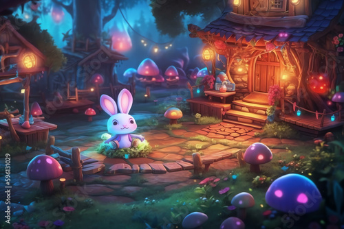 Playful Designs  Blurred Elements and Vibrant Colors in a Fantasy Village - Generative AI 