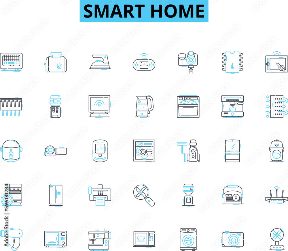 Smart home linear icons set. Automation, Integration, Control, Security, Efficiency, Connectivity, Convenience line vector and concept signs. Innovation,Sustainability,Energy outline illustrations Smart home linear icons set. Automation, Integration, Control, Security, Efficiency, Connectivity, Convenience line vector and concept signs. Innovation,Sustainability,Energy outline illustrations