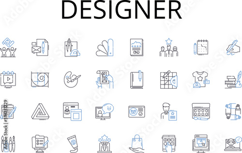 Designer line icons collection. Creator, Stylist, Architect, Artist, Originator, Innovator, Planner vector and linear illustration. Developer,Draftsman,Producer outline signs set