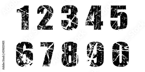 Set of scratched grunge numbers. Vector illustration. Distress design elements for calendar, flyers, labels, templates, social media, gift, invitation and greeting card