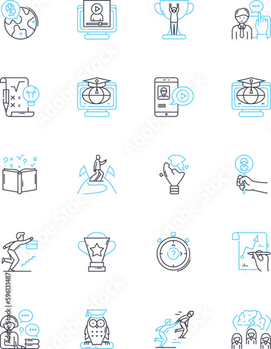Cyber Class linear icons set. E-learning, Distance Learning, Virtual Classroom, Online Learning, Web-based Learning, Zoom, Google Meet line vector and concept signs. Skype,Microsoft Teams,Remote