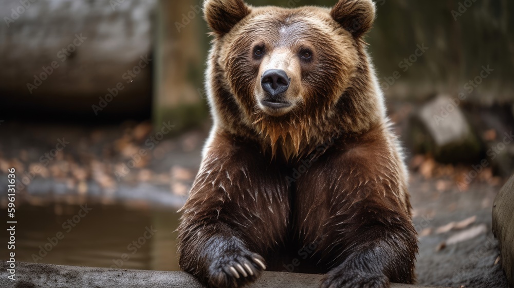 Brown bear with smile and paws ready. AI generated