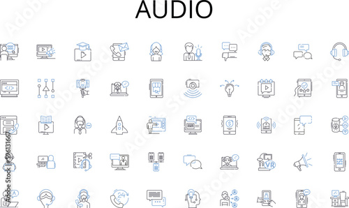 Audio line icons collection. Mobile, Wireless, Nerk, Signal, Device, Ph, Coverage vector and linear illustration. Data,Antenna,LTE outline signs set