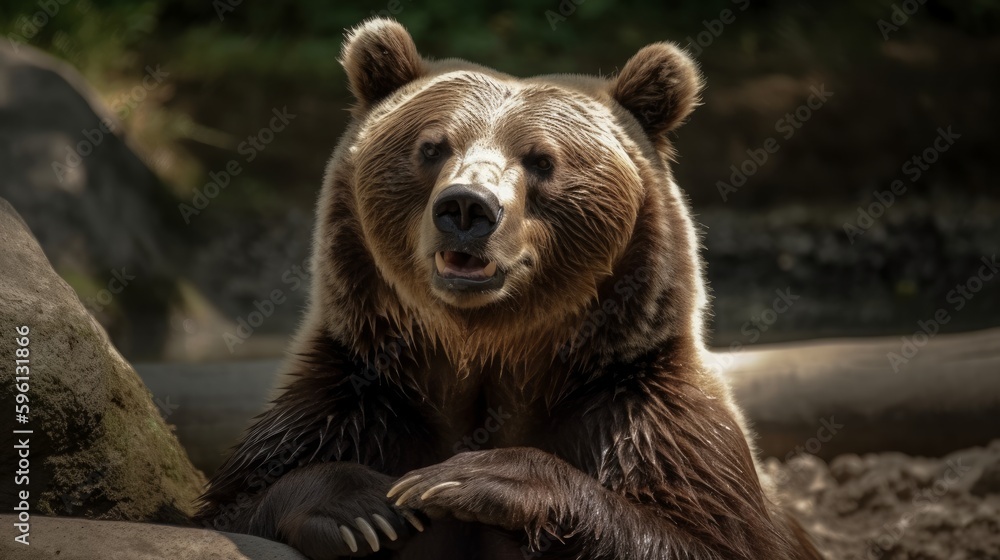 Brown bear with smile and paws ready. AI generated