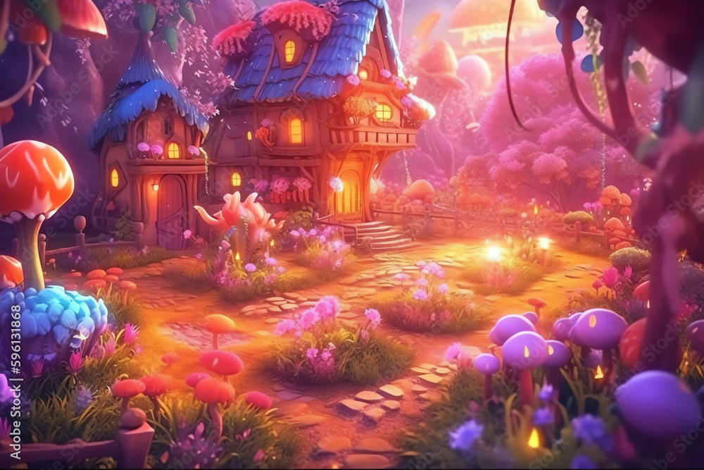 Dreamy and Magical: A Modern Fantasy World with Vibrant and Playful Elements - Generative AI
