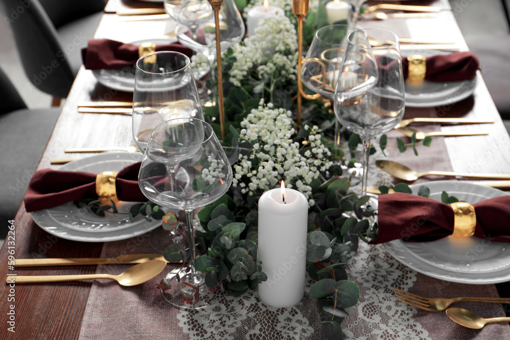 Stylish elegant table setting for festive dinner