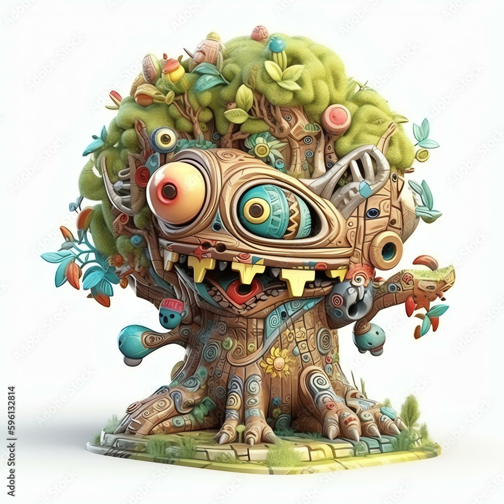 Whimsical 3D Illustration of a Cartoon Monster Tree with Expressive Eyes Generative ai Whimsical 3D Illustration of a Cartoon Monster Tree with Expressive Eyes Generative ai