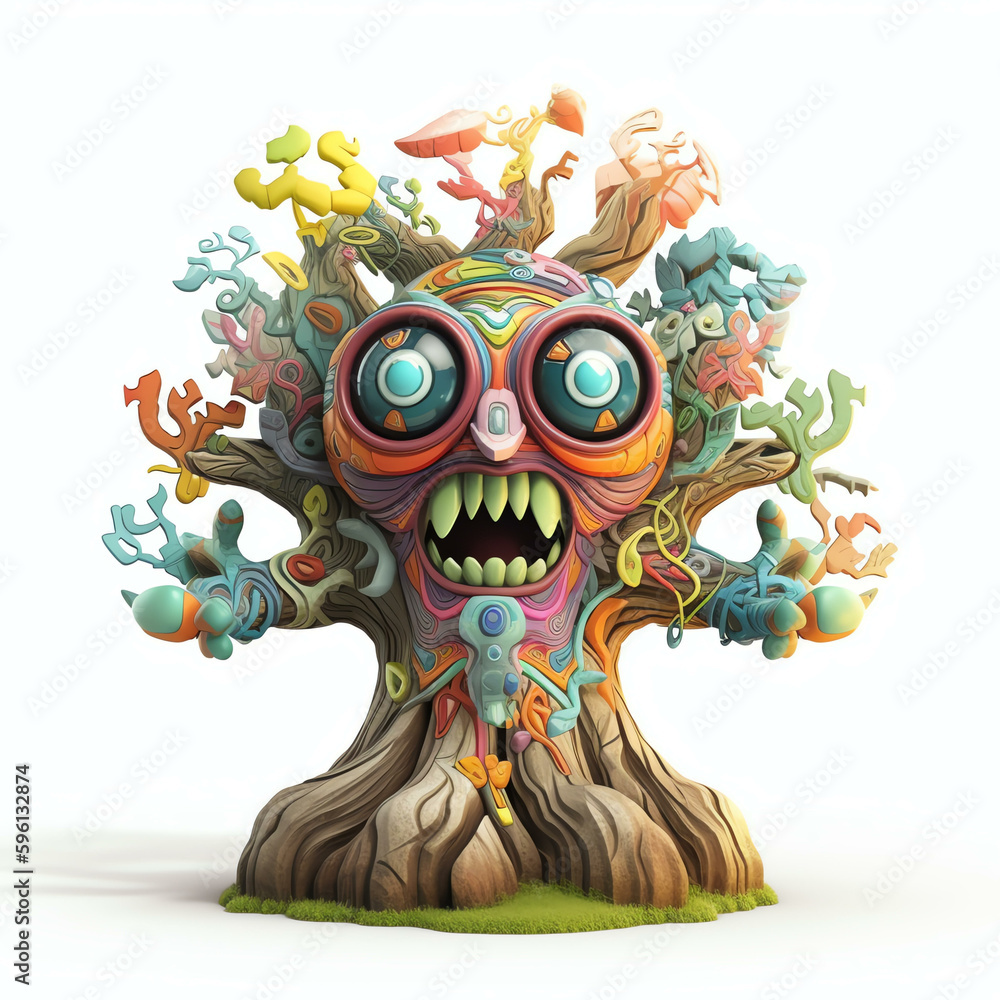 Whimsical 3D Illustration of a Cartoon Monster Tree with Expressive Eyes Generative ai Whimsical 3D Illustration of a Cartoon Monster Tree with Expressive Eyes Generative ai