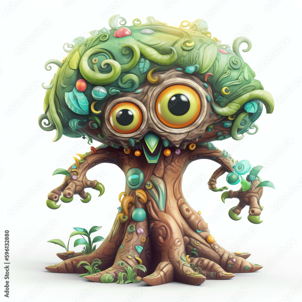 Cartoon Tree Monster with Polychrome Design and Generative AI in 3D Cartoon Tree Monster with Polychrome Design and Generative AI in 3D