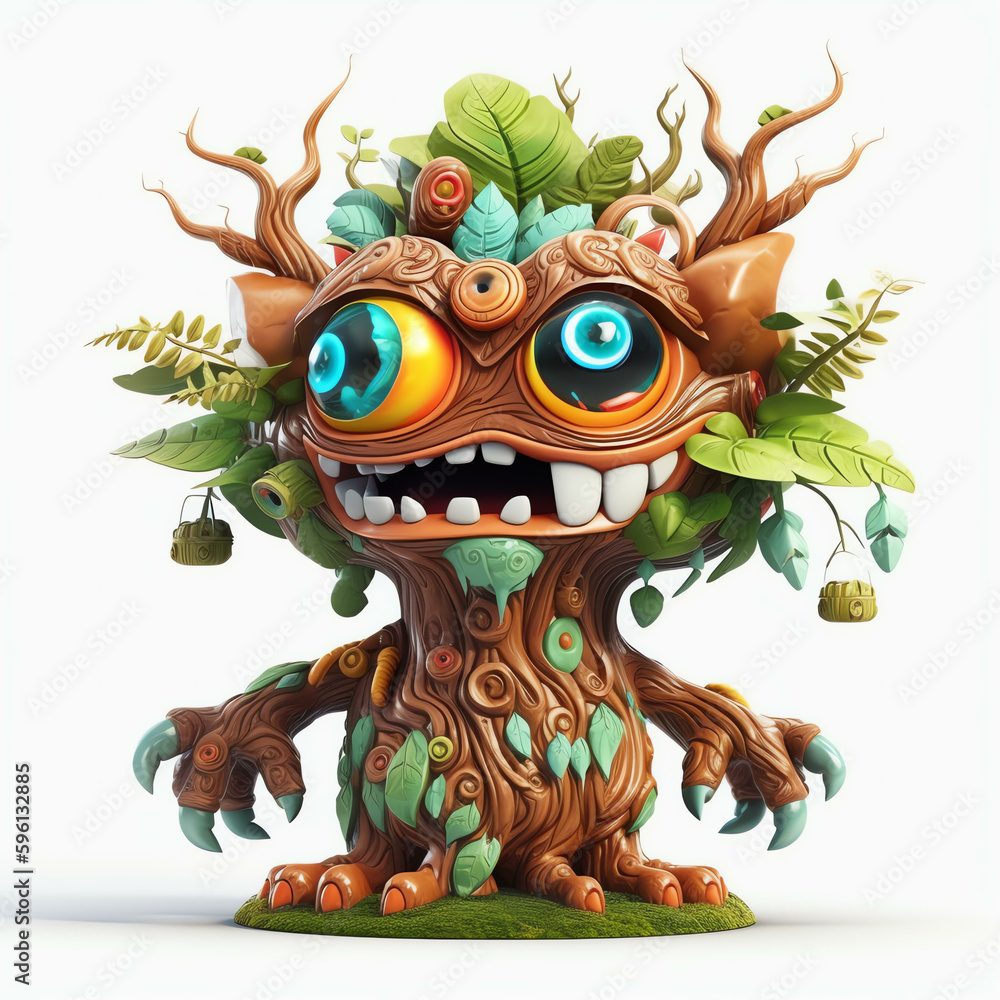 Cartoon Tree Monster with Polychrome Design and Generative AI in 3D Cartoon Tree Monster with Polychrome Design and Generative AI in 3D