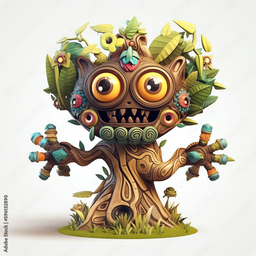 Cartoon Tree Monster with Polychrome Design and Generative AI in 3D Cartoon Tree Monster with Polychrome Design and Generative AI in 3D