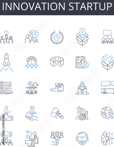 Innovation startup line icons collection. Creative solution, Novel invention, Modern approach, Advanced technology, Brilliant idea, Unique project, Breakthrough concept vector and linear illustration