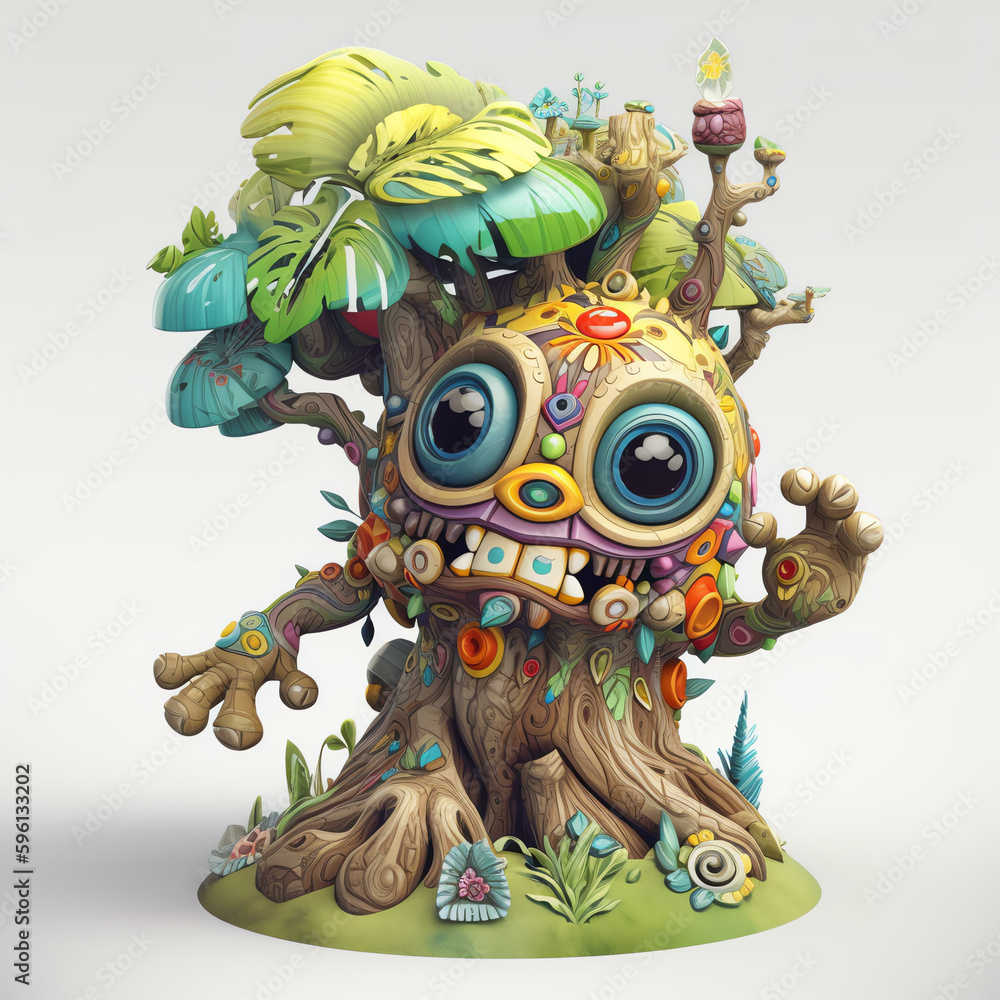 Cartoon 3D Polychrome Sculpture of a Cartoon Monster Tree with Many Eyes and Generative AI
Cartoon 3D Polychrome Sculpture of a Cartoon Monster Tree with Many Eyes and Generative AI