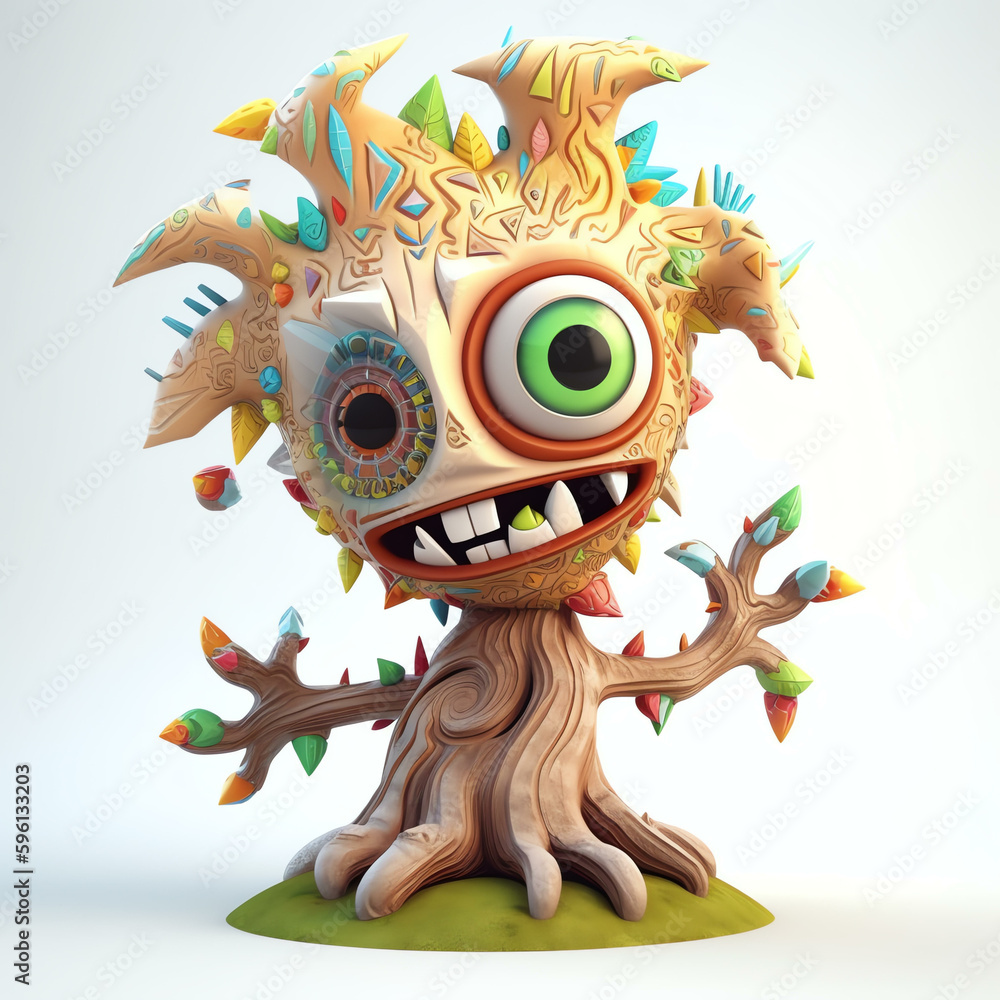 Cartoon 3D Polychrome Sculpture of a Cartoon Monster Tree with Many Eyes and Generative AI
Cartoon 3D Polychrome Sculpture of a Cartoon Monster Tree with Many Eyes and Generative AI