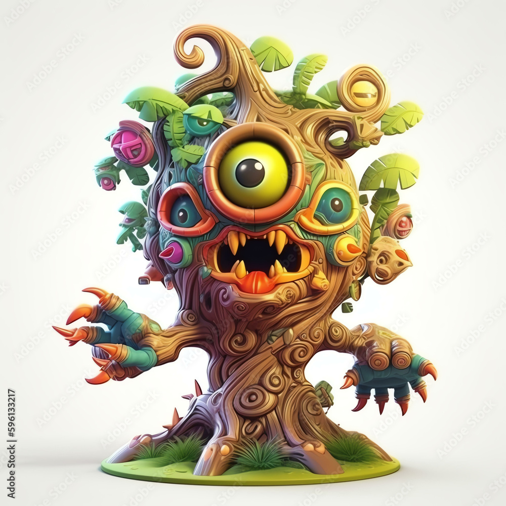 Cartoon 3D Polychrome Sculpture of a Cartoon Monster Tree with Many Eyes and Generative AI
Cartoon 3D Polychrome Sculpture of a Cartoon Monster Tree with Many Eyes and Generative AI