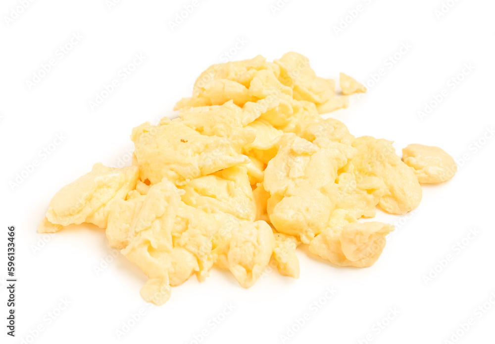 Tasty scrambled eggs on white background Tasty scrambled eggs on white background