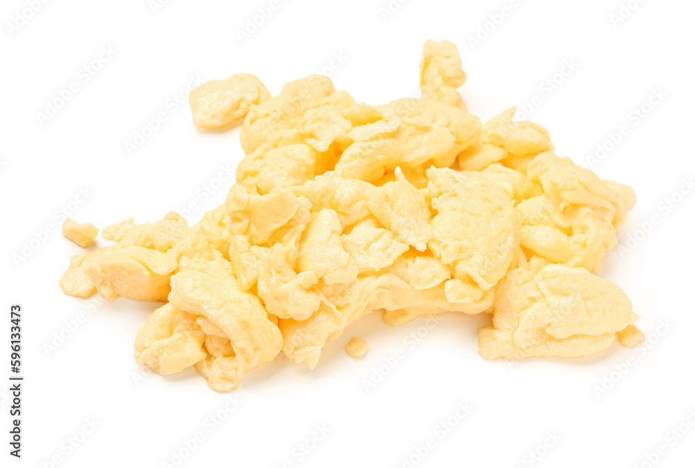 Tasty scrambled eggs on white background Tasty scrambled eggs on white background