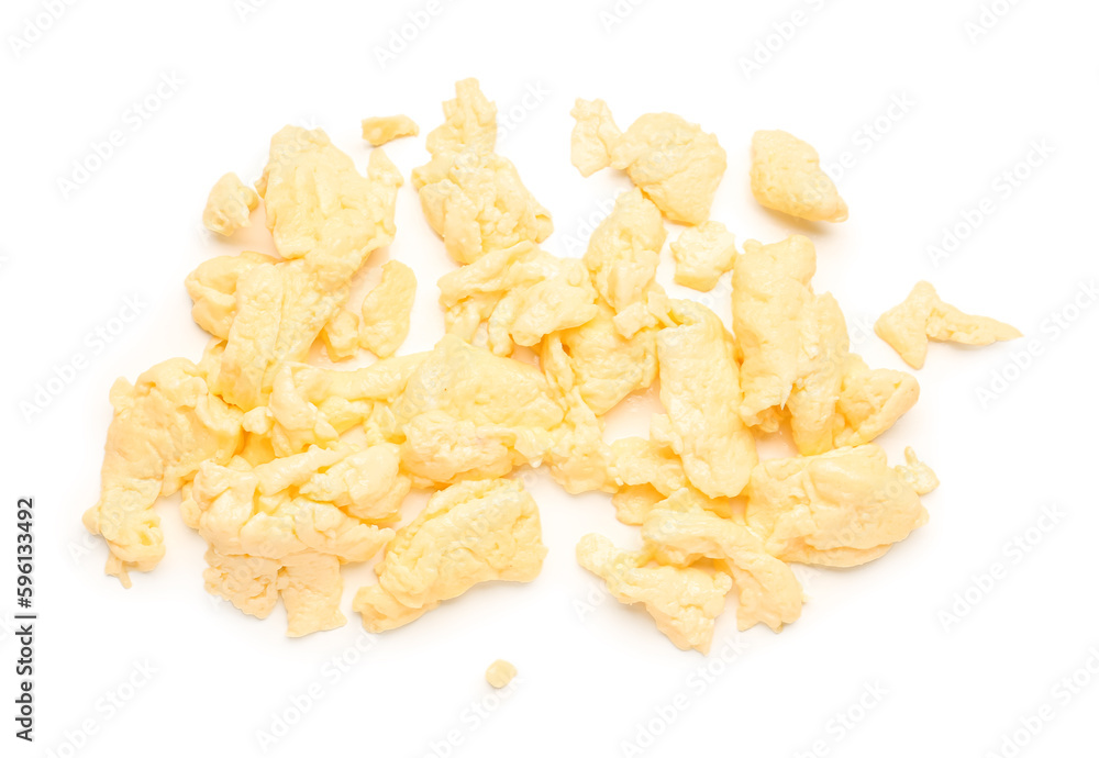 Tasty scrambled eggs on white background Tasty scrambled eggs on white background
