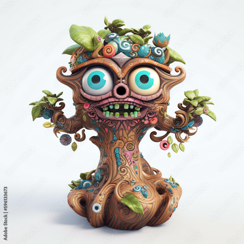 Cartoon 3D Illustrated Wandering Eye of a Polychrome Monster Tree with Generative AI
