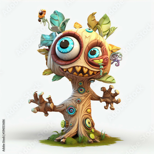 Cartoon 3D Illustrated Wandering Eye of a Polychrome Monster Tree with Generative AI 