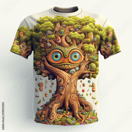 Cartoon 3D Polychrome Sculpture of a Cartoon Monster Tree with Generative AI 