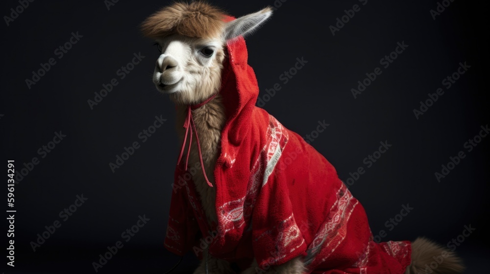 Llama in a red pyjama generated with Generative AI technology Llama in a red pyjama generated with Generative AI technology