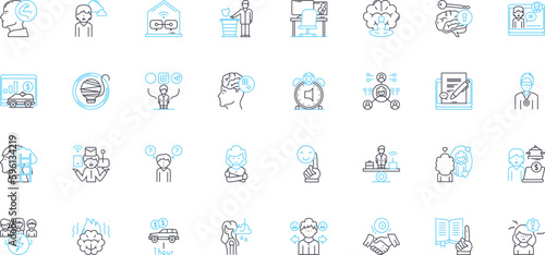 Work efficiency linear icons set. Productivity, Time-management, Multitasking, Focus, Organization, Prioritization, Streamlining line vector and concept signs. Innovation,Effectiveness,Expediency