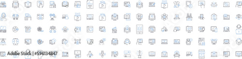 Digital devices line icons collection. Smartph, Tablet, Laptop, Desktop, Camera, Smartwatch, Headset vector and linear illustration. Microph,Speaker,Charger outline signs set