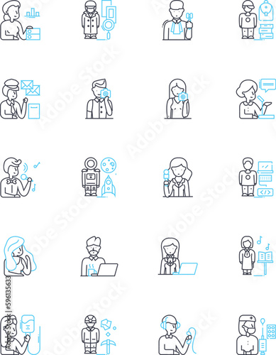 Quick duties linear icons set. Swift, Rapid, Hasty, Instantaneous, Prompt, Efficient, Expedited line vector and concept signs. Snappy,Quick-witted,Agile outline illustrations