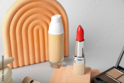 Red lipstick and foundation...