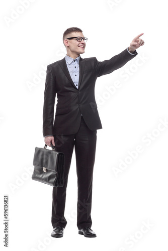 smiling young businessman with a leather briefcase.