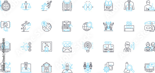 Education linear icons set. Learning, Knowledge, Curriculum, Instruction, Classroom, Professor, Student line vector and concept signs. Tutor,Lecturer,Homework outline illustrations photo