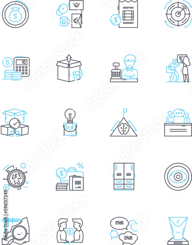 Budget Analysts linear icons set. Forecasting, Budgeting, Financial, Analysis, Excel, Mathematics, Planning line vector and concept signs. Consolidation,Reporting,Forecast outline illustrations