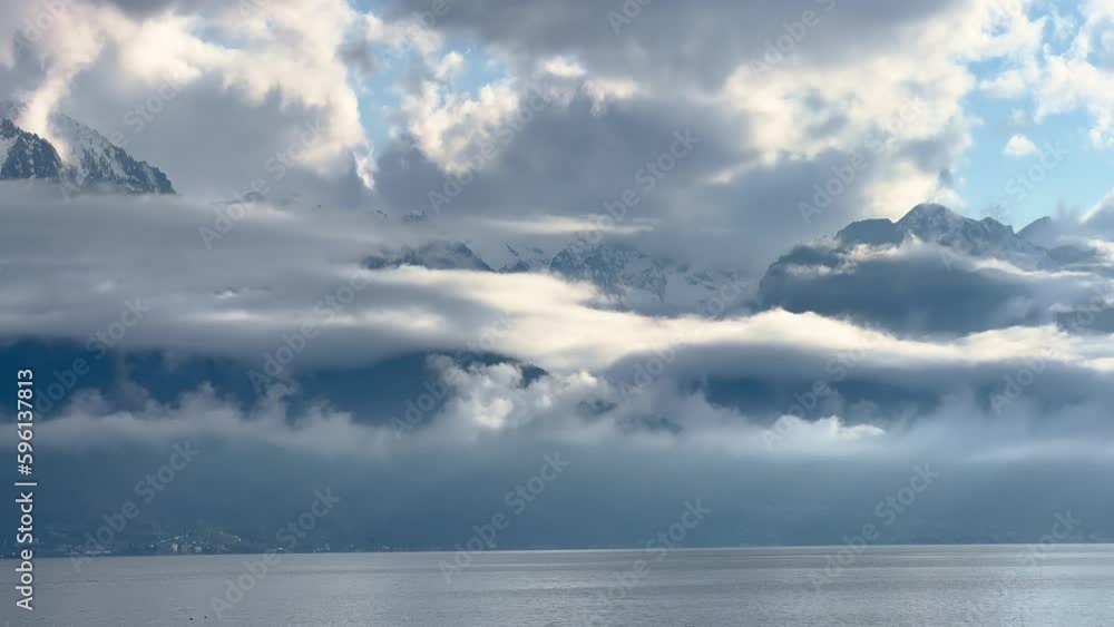 Low clouds over Lake Leman in Switzerland - travel photography in Switzerland Low clouds over Lake Leman in Switzerland - travel photography in Switzerland