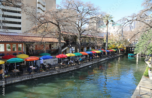 Colorful umbrellas on Riverwalk, San Antonio, Texas