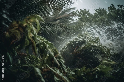 An intense, swirling tropical cyclone with strong winds and heavy rain. Generative AI