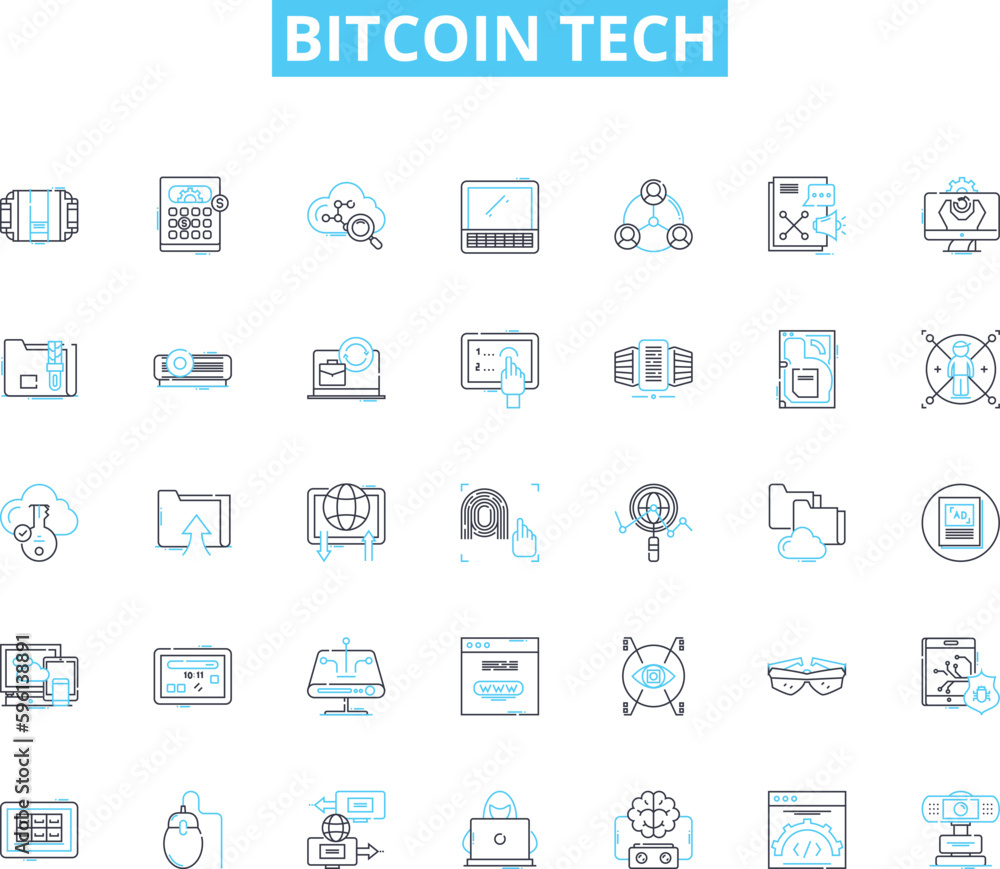 Bitcoin tech linear icons set. Cryptocurrency, Blockchain, Mining, Node, Hashrate, Satoshi, Digital line vector and concept signs. Wallet,Ledger,Transaction outline illustrations Bitcoin tech linear icons set. Cryptocurrency, Blockchain, Mining, Node, Hashrate, Satoshi, Digital line vector and concept signs. Wallet,Ledger,Transaction outline illustrations