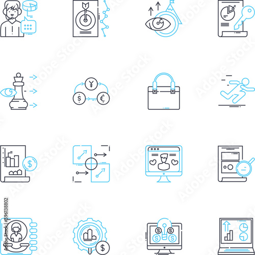 Email advertising linear icons set. Newsletter, Spam, Campaign, Database, Subscriber, Opt-in, Conversion line vector and concept signs. CTR,Open rate,Subject line outline illustrations