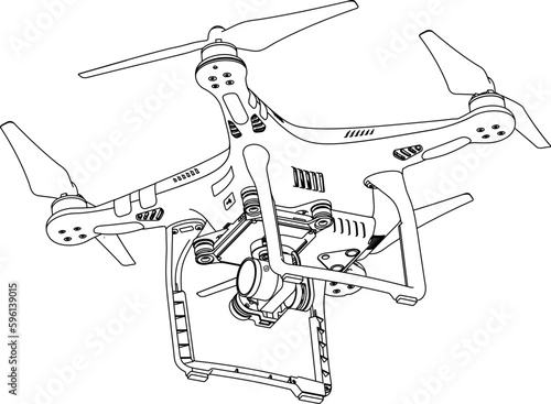 Drone FPV Line Stroke. Remote Controller. Drone Vector Isolated. White Background. REF2023002